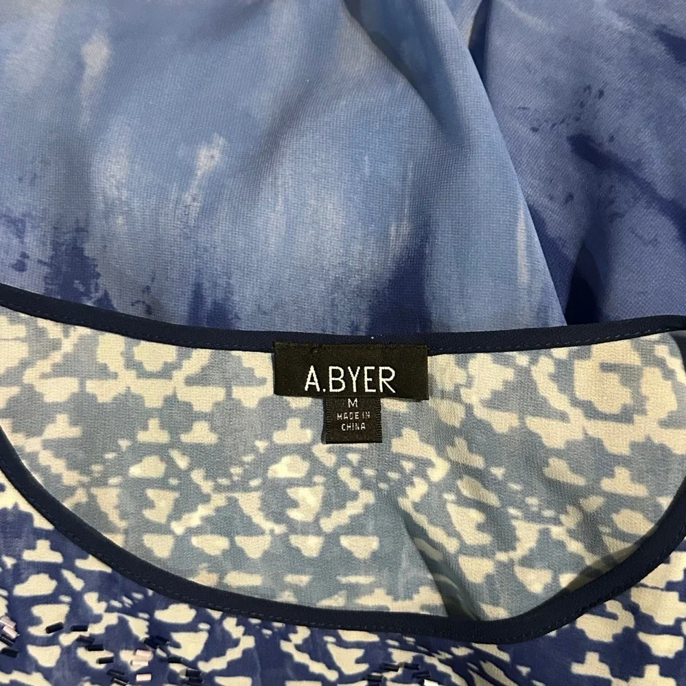 A. Byer Blouse Medium Blue‎ Ombre Beaded Dolman Top Boho Batwing Festival